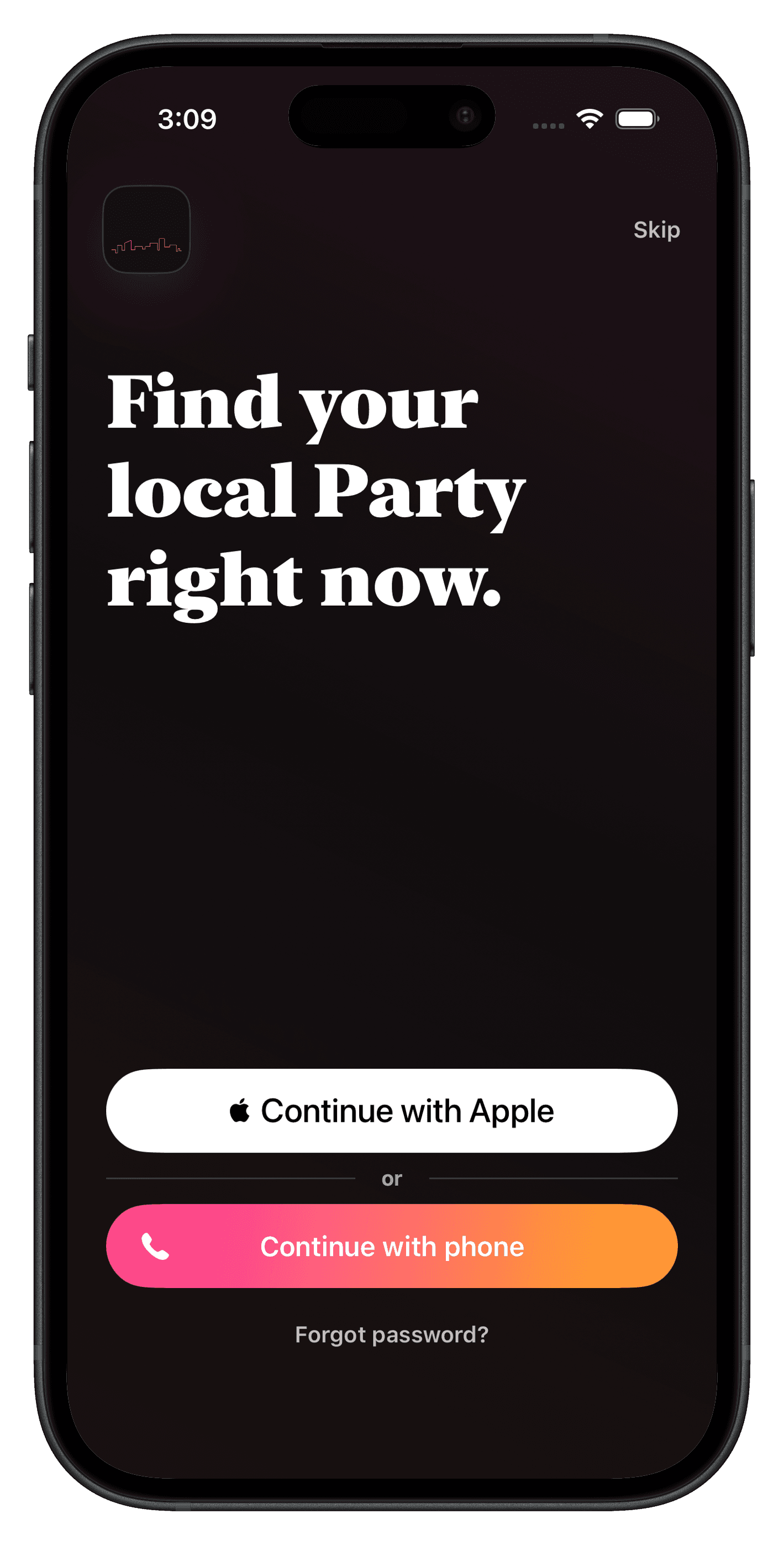 iPhone 17 Pro simulator screenshot of the ATL Party App